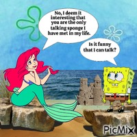 Ariel finds Spongebob's talking interesting GIF animé