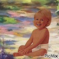 Painted baby in garden animeret GIF