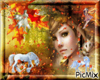 elfe et licorne dans n paysage d'automne animuotas GIF