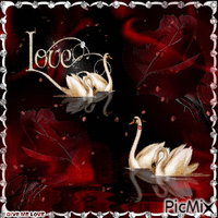 LOVE SWANS AND ROSES анимирани ГИФ
