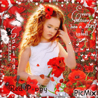 Girl poppies - GIF animé gratuit