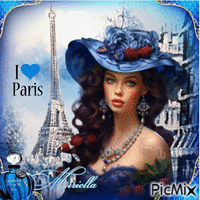 Cntest! Femme vintage à Paris - Fond bleu