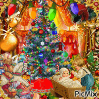 Joyeux Noël - Enfants vintage - GIF animado grátis