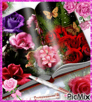 libros con flores - Безплатен анимиран GIF