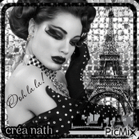 femme glamour à Paris en gris et noir анимированный гифка