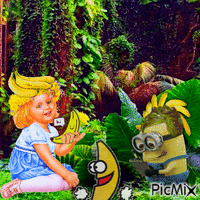 Banana girl with a minion animovaný GIF