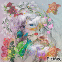 La demoiselle à la rose bleue - Безплатен анимиран GIF