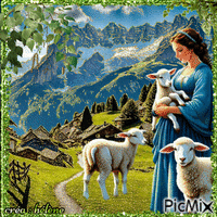 concours : Femme avec des moutons - Zdarma animovaný GIF
