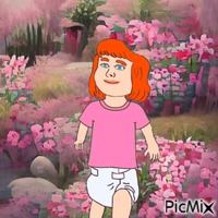 Baby in pink garden GIF animado