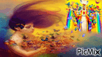 Madre de los Colores pinta mariposas de amor - 免费动画 GIF