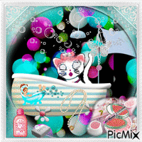 Miss Kitty au bain animovaný GIF