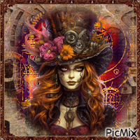 Portrait de femme Steampunk / Fantasy. - GIF animé gratuit