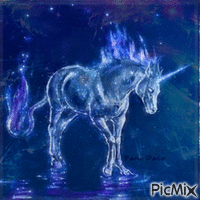 Blue Unicorn in Water - Gratis geanimeerde GIF