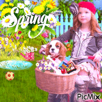Spring with a dog - Free animated GIF