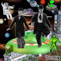 Laurel and Hardy Dancing in Outerspace animovaný GIF