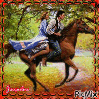 couple sur un magnifique cheval Animated GIF