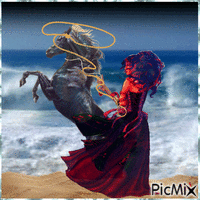 Femme et son cheval - Безплатен анимиран GIF