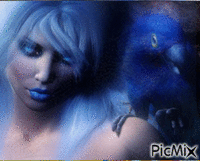 Portrait de femme en bleu GIF animé