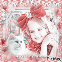 Children girl cat white - GIF animé gratuit