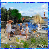 enfants a la mer - Zdarma animovaný GIF