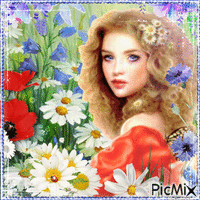Blue-eyed Blond Girl with Daisies - Gratis animerad GIF