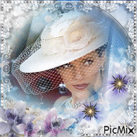 Portrait of a lady whith a white hat - Бесплатный анимированный гифка