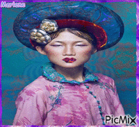 Portrait Woman Colors Blue Hat Deco Glitter Pink Fashion анимиран GIF