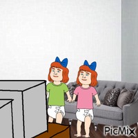 Twins watching television together animowany gif