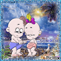 summer funny baby couple - Zdarma animovaný GIF