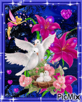 Doves among flovers. анимиран GIF
