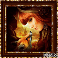 femme et renard - 無料のアニメーション GIF