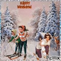 Happy Weekend. Winter ski - Бесплатни анимирани ГИФ