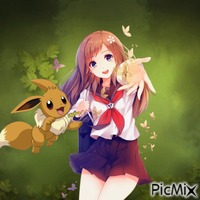 a eevee with a  girl animerad GIF