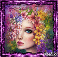 Donna con fiori in testa - Free animated GIF