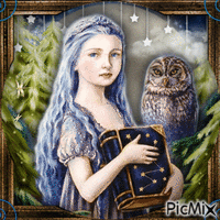Girl and Owl-RM-11-12-23 GIF animé