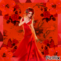 Portrait of a woman in red geanimeerde GIF