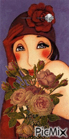 Mujer detrás de las flores GIF animado