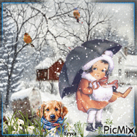Petite fille et son chien -tons pastel - Darmowy animowany GIF