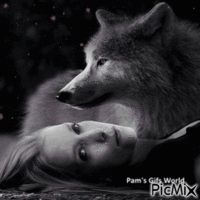 Lady and Wolf in the Dark - Безплатен анимиран GIF