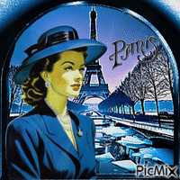 Vintage-Frau in Paris - Blauer Hintergrund - Ücretsiz animasyonlu GIF