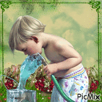Boy-kids-flowers GIF animado