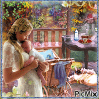 Two mothers in the garden Gif Animado