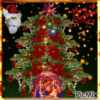 Merry Christmas tree and Nativity