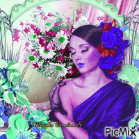 Woman  in  flowers анимированный гифка
