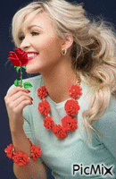 Kobieta z róża - 免费动画 GIF