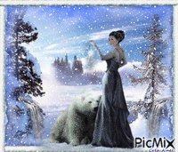 femme et ours animovaný GIF