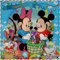Frohe Ostern mit Mickey und Minnie - Animovaný GIF zadarmo