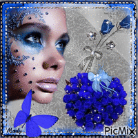 Rose bleue sur fond gris - Безплатен анимиран GIF