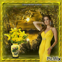 Yellow Sunset Woman In Yellow - Ingyenes animált GIF