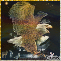 eagle with howling wolves animovaný GIF